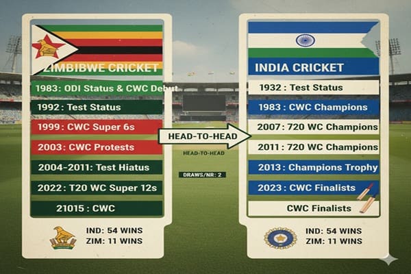 Zimbabwe National Cricket Team vs India National Cricket Team Timeline